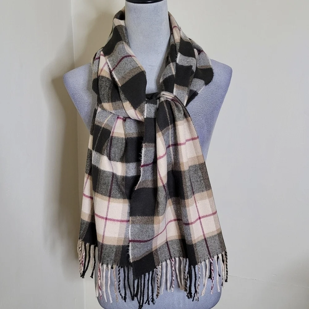 100% Cashmere Plaid Scarf Made in Germany Hand Tailored 65x12